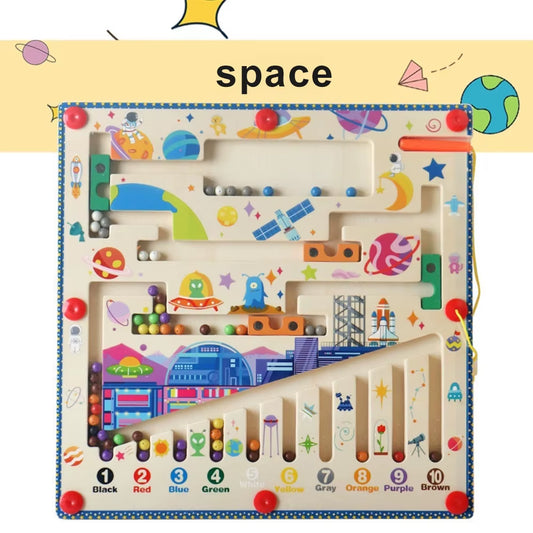 Montessori Toys Wooden Puzzle Activity Board Magnetic Color and Number Maze Learning Puzzle Counting Matching Toys for Toddlers